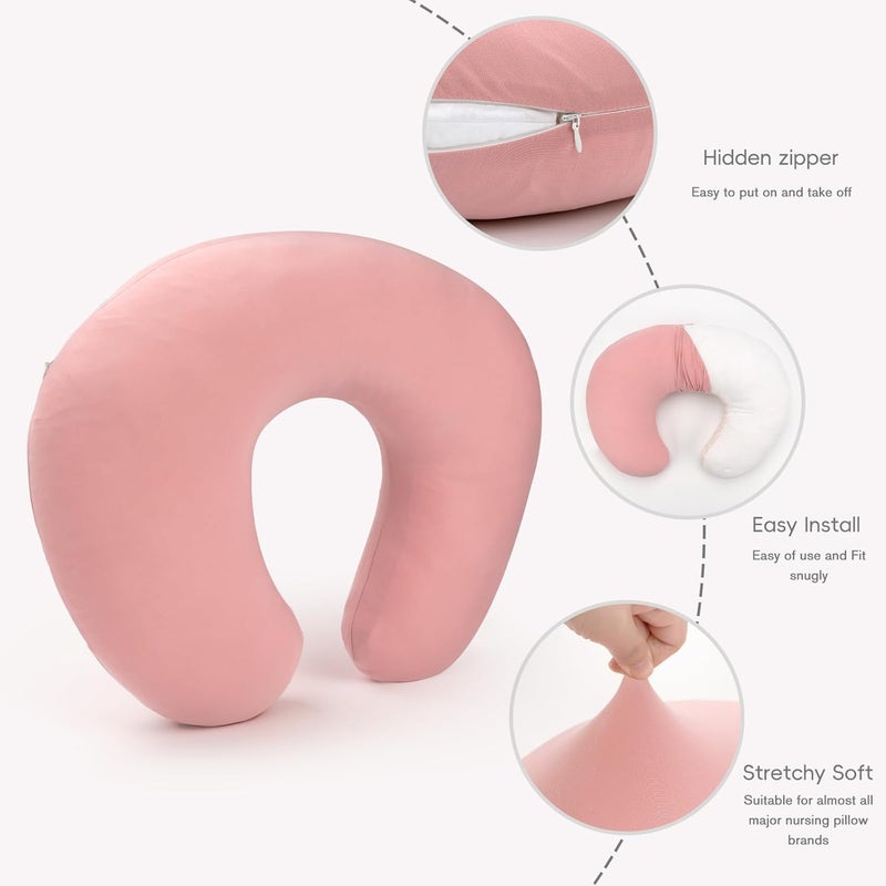 FUNUPUP Rayon Made from Bamboo Nursing Pillow Cover Compatible with Boppy Nursing Pillow, Stretchy Baby Nursing Covers for Breastfeeding Pillows for Boys Girls, Pink - Image 4